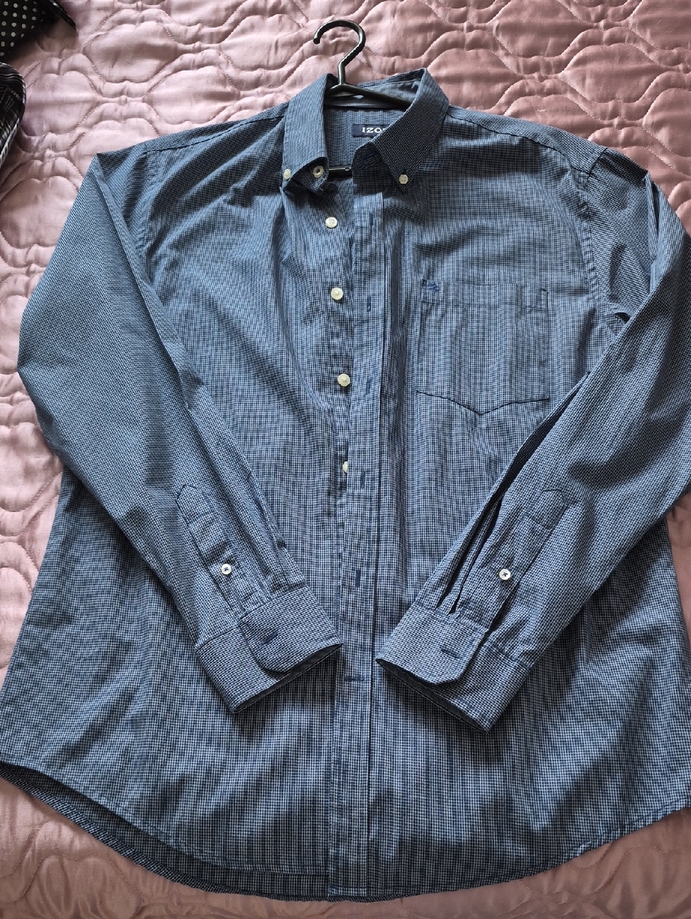 Izod Men's Blue Micro-Check Button-Down Dress Shirt